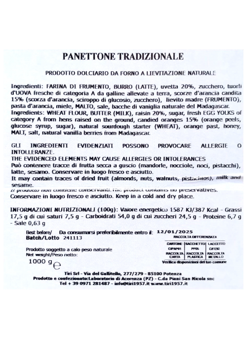 Panettone Tradizionale Tiri