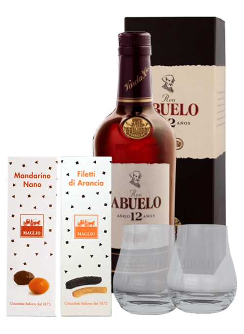 Box Degustazione Rum Abuelo 12 - Filetti di arancio e Filetti di Mandarino nano Maglio