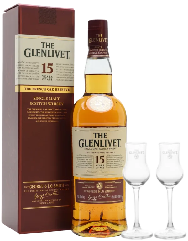 Glenlivet 15 years of age + 2 bicchieri